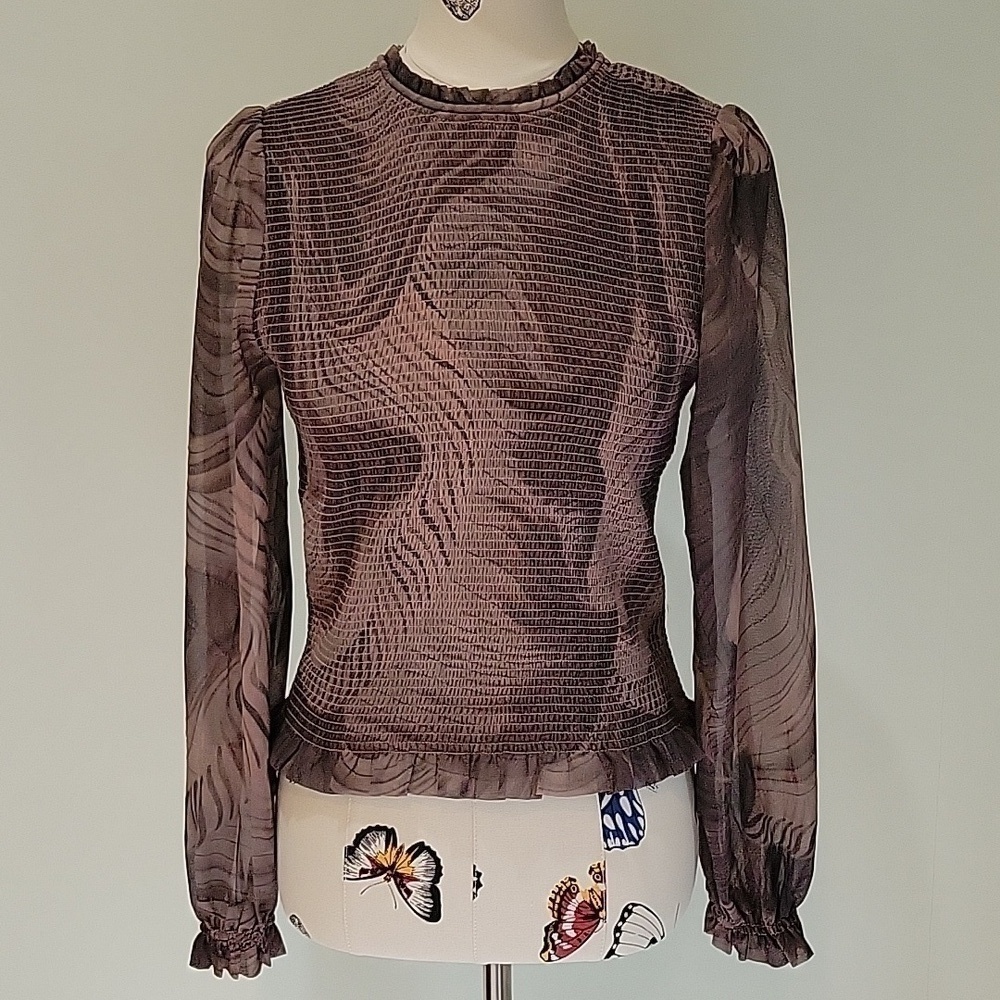 TRUTH by Republic brown with sheer sleeves and ruffles.  Size is Medium.